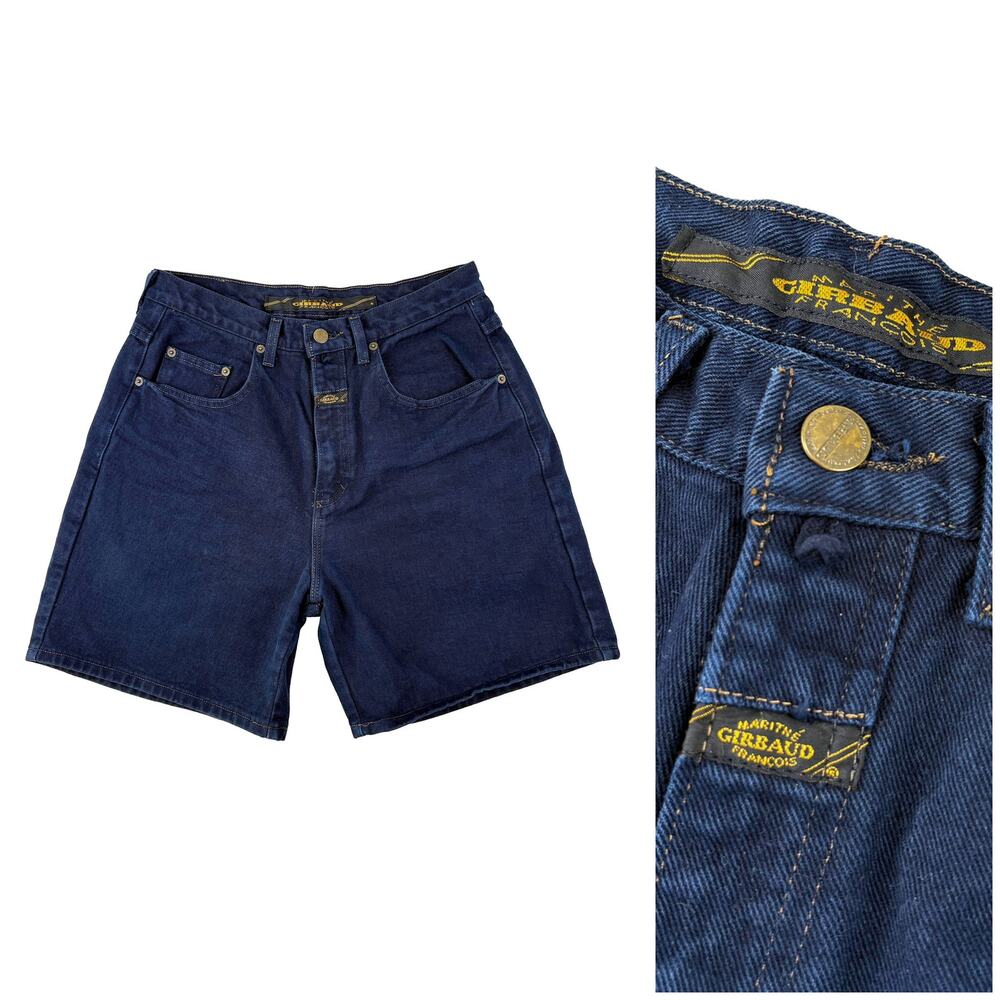 Vintage 90s Girbaud Denim Shorts Women 9 / 10 Dark Wash High Rise Waist 30" MINT